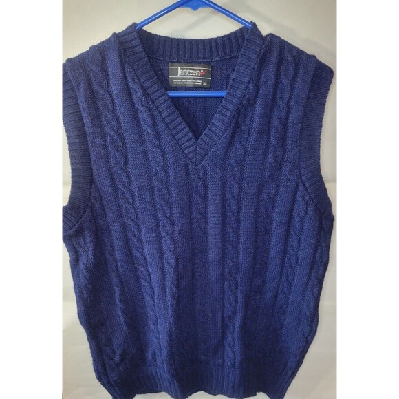 VINTAGE‎ Jantzen Men Sz L Blue Acrylic/Wool Sweater Vest Cable Knit USA - Picture 1 of 10